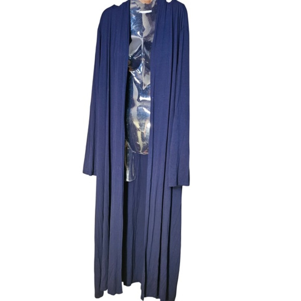 Bluetime Womens Navy Blue Open Front Maxi Duster Cardigan XL Long Sleeve Pockets